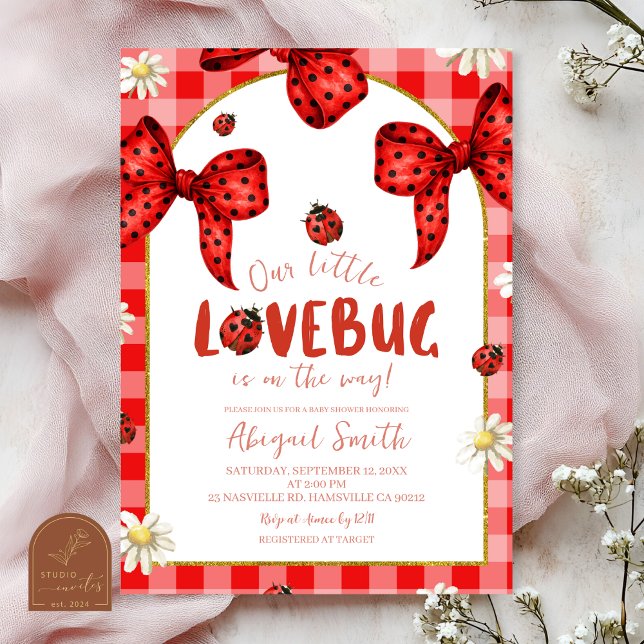 Convites Coquette Red Bow Lovebug Baby Shower Invitation (Criador carregado)