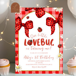 Convites Coquette Red Bow Lovebug First Birthday Invitation