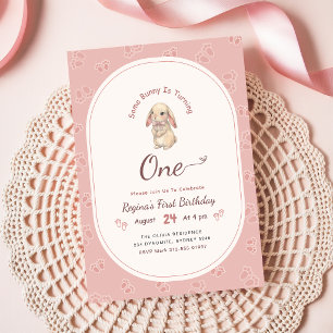 Convites Coquette Rosa Coelho Fofinho Coelho 1º Aniversário