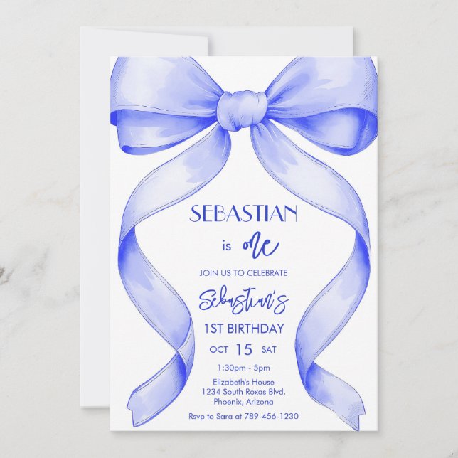 Convites Coquette Royal Blue Bow Birthday Invitation (Frente)