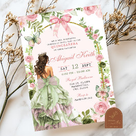 Convites Coquette Royal Garden Sage Blush Rosa Quinceanera