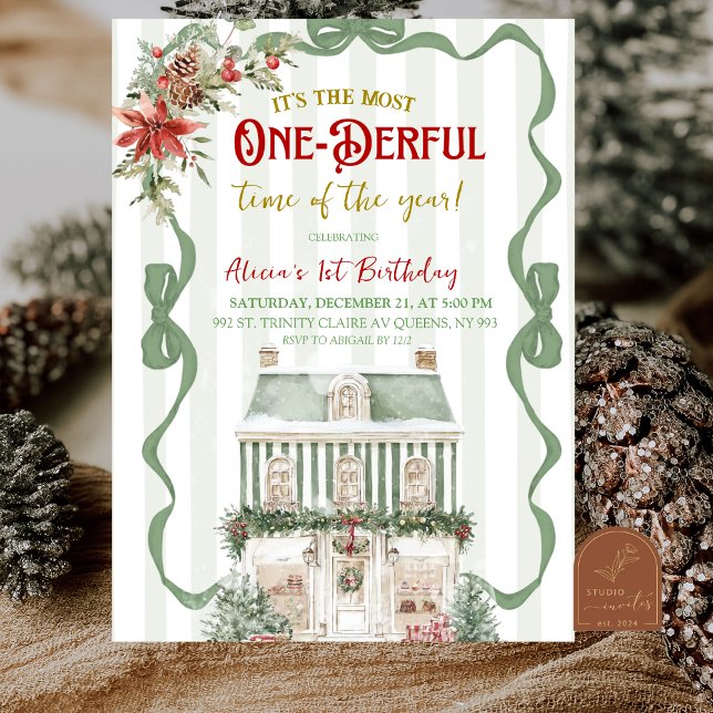 Convites Coquette Sage Green Christmas Sweet First Birthday (Criador carregado)