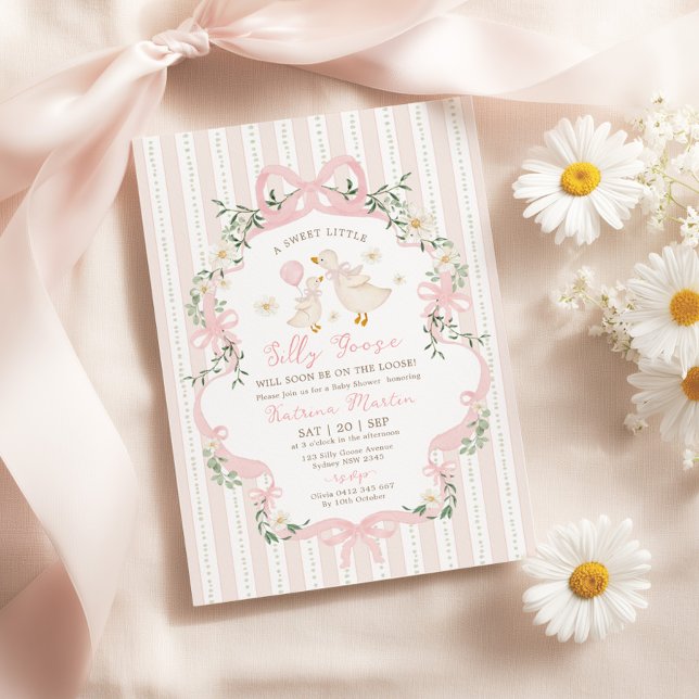 Convites Coquette Silly Goose Pink Bow Girl Baby Shower (Criador carregado)