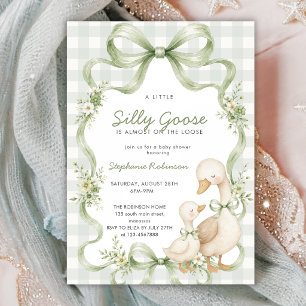 Convites Coquette Silly Goose Sage Laço Gingham Chá de Bebê