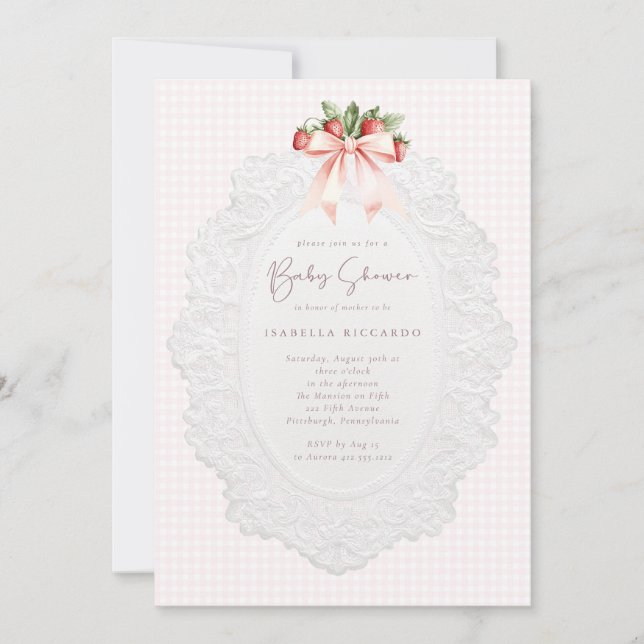 Convites Coquette Strawberry Baby Shower Invitation (Frente)