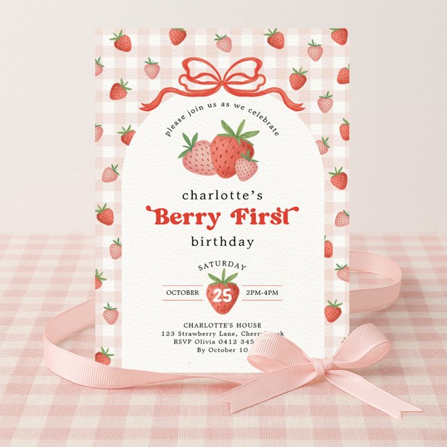 Convites Coquette Strawberry Berry First 1st Birthday (Criador carregado)