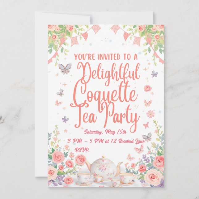 Convites Coquette Tea Party Invitation (Frente)