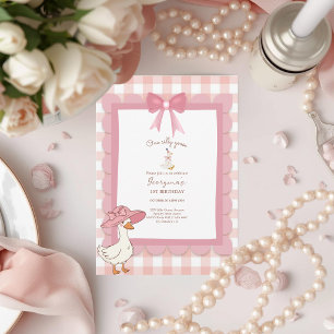 Convites Coquette Um Ganso Bobo Laço Rosa Aniversário de 1 