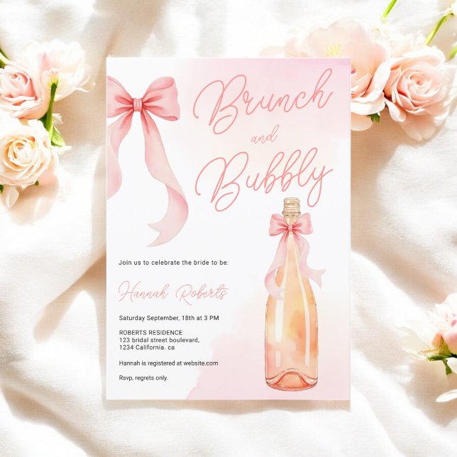 Convites Coquette Watercolor Brunch Chá de panela Borracha (Coquette Watercolor Brunch Bubbly Bridal Shower Invitation)