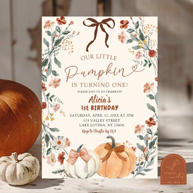 Convites Coquette Wildflower Pumpkin 1st Birthday  (Criador carregado)