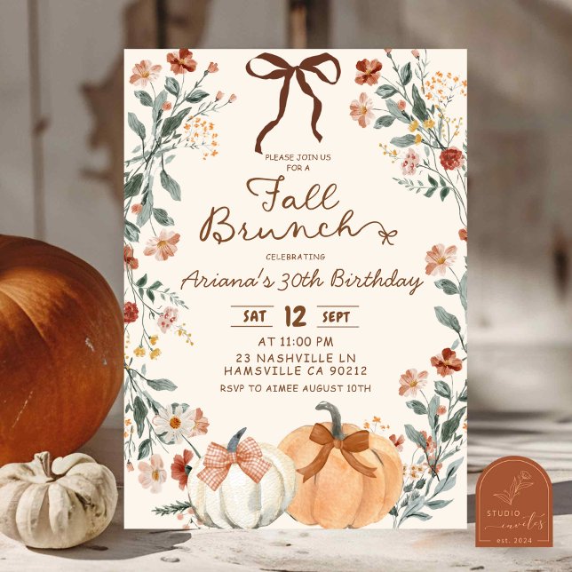 Convites Coquette Wildflower Pumpkin Fall Brunch Birthday  (Criador carregado)
