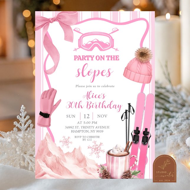 Convites Coquette Winter Pink pastel Ski birthday (Criador carregado)