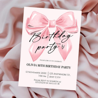Convites Coquettish Bow Pink Birthday Invitation