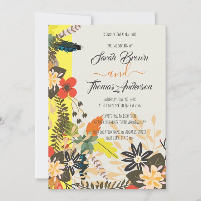 CONVITES COR AMARELO BOHO FLORAL (Frente)