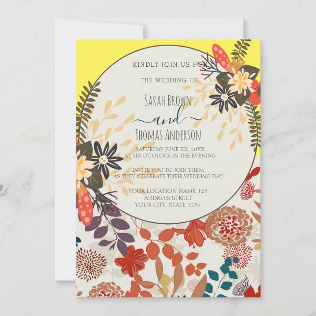 CONVITES COR AMARELO BOHO FLORAL (Frente)