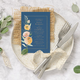 Convites Cor Azul Laranja Azul Elegante Floral