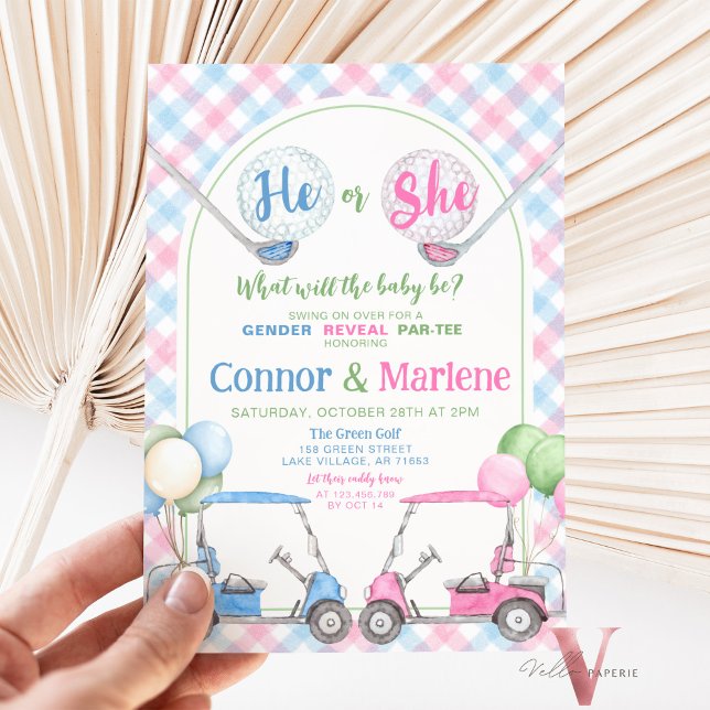 Convites Cor azul rosa Sexo Revelar Chá de fraldas de Golfe (Criador carregado)