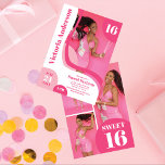 Convites Cor Branca Geométrica Única Quatro Foto Doces 16<br><div class="desc">Este doce e moderno convite de aniversário de dezesseis é perfeito para os adolescentes contemporâneos. Ele apresenta formas geométricas rosa-quente, rosa médio e abstrato branco com uma fonte em negrito que complementa as cores vibrantes. Também inclui quatro fotos do convidado de honra. É divertido, divertido, único e legal, o design...</div>