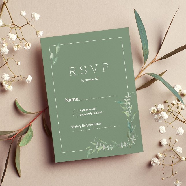 Convites Cor d-d-água vegetativa botânica RSVP (Mint watercolor botanical greenery RSVP)
