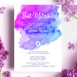 Convites Cor da Água Moderna Azul Púrpura Estrela BAT MITZV<br><div class="desc">Belos cartões de convite religiosos do Bat Mitzvah. Púrpura,  violeta,  azul,  turquesa com estrela de David em branco. Letras modernas de script. "É chamado para o TORAH como um Bar Mitzvah". Perfeito para a filha de 12 anos,  garota. Fácil de editar - basta adicionar suas informações/texto.</div>
