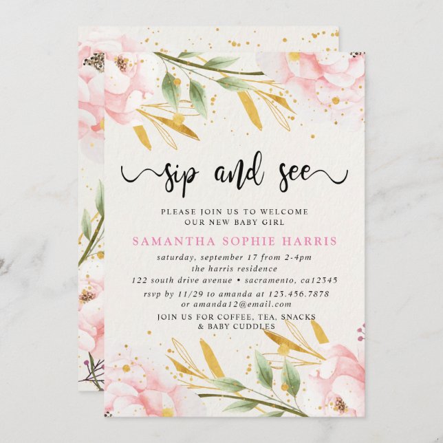 Convites Cor da Água, Rosa E Dourada, e Ver (Frente/Verso)