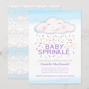 Convites Cor-d'água colorida do bebê de nuvem doce borrif