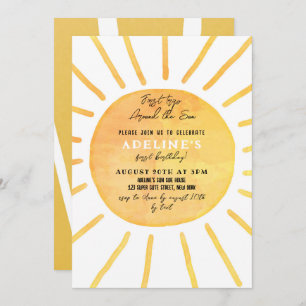 Convites Cor d'água do primeiro aniversario Sol em torno do