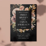 Convites Cor d'água elegante preto floral Sweet 16 dezessei<br><div class="desc">A Elegante aquarela cai floralmente 16 convite feito em tons de preto,  bege,  creme castanho. Entre em contato comigo se precisar de itens adicionais.</div>