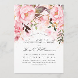 Convites Cor d'água rosa escura | Casamento Elegante Floral