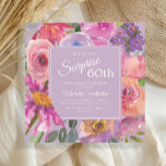 Convites Cor d'água rosa púrpura Flores selvagens 60.o aniv<br><div class="desc">Púrpura botânica elegante e floral cor-de-rosa no convite de aniversário 60º de surpresa quadrada rosa. O texto,  a fonte,  o tamanho e a cor da fonte são completamente personalizáveis,  de modo que este cartão pode ser personalizado de acordo com as suas necessidades.</div>