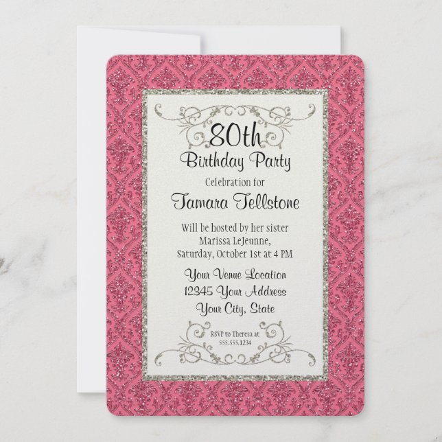 Convites Cor damasco Birthday Faux Dourada Glitter (Frente)