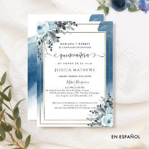Convites Cor de água azul espanhola Quinceañera com Floral