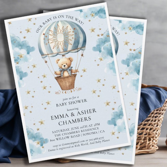Convites Cor de Água Cura Urso Cinzento Ballon Chá de frald (Criador carregado)