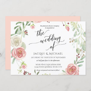 Convites Cor de Água da Folhagem de Rosa de Camada Horizont