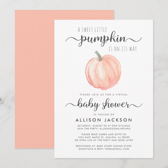 Convites Cor de Água da Pumpkin Laranja do Chá de fraldas V (Frente/Verso)
