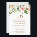 Convites Cor de Água Dourada Rosa Floral 16º Aniversário<br><div class="desc">Mais modernos convites para o aniversário floral bonito na Loja Little Bayleigh!</div>