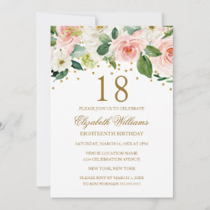 Convites Cor de Água Dourada Rosa Floral 18º Aniversário