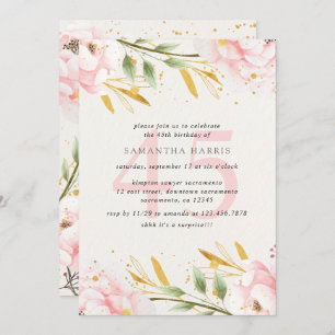 Convites Cor de Água Elegante Rosa e Dourada 45.a Festa de