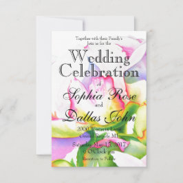 Convites Cor de água floral de pénia branca-rosa-Elegante