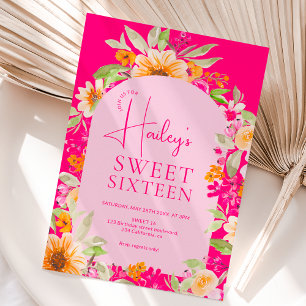 Convites Cor de água floral do País Brilhante Sweet 16