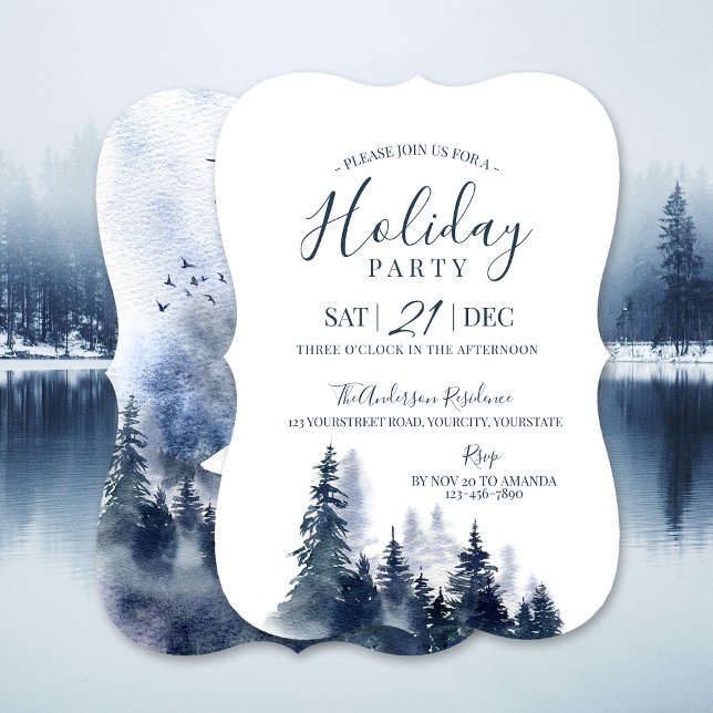 Convites Cor-de-água moderna, azul e branco Natal (Modern watercolor art blue and white Christmas Invitation)