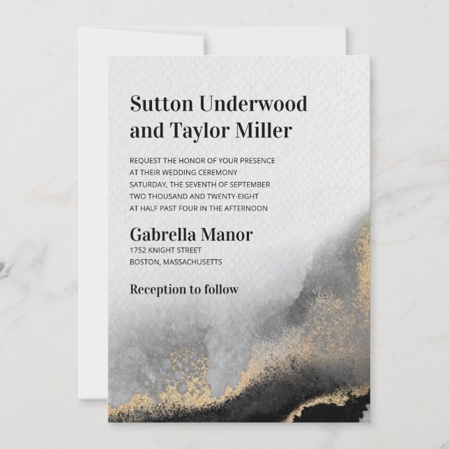 Convites Cor de Água Negra e Dourada Moderna (Frente)