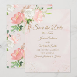 Convites Cor de água rosa e Dourada Pousa Floral Guarde a D