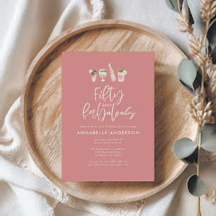Convites Cor-de-água rosada 50 e fabuloso aniversário