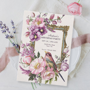 Convites Cor-de-água-viva floral rosa Aniversário