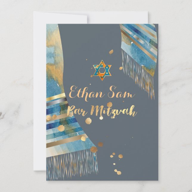 Convites Cor de fundo PixDezines DIY/Tallit/Mitzvah (Frente)