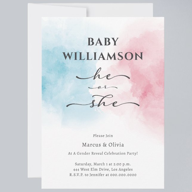 Convites Cor De Rosa Azul Moderno, Ela Sexo Festa De Revela (Celebrate one of life's most exciting moments with our Gender Reveal Party Invitations. )