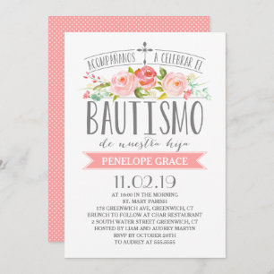 Convites Cor de Rosa  Bautismo espanhol
