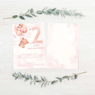 Convites cor-de-rosa boho arco-íris aquarela beary sweet 