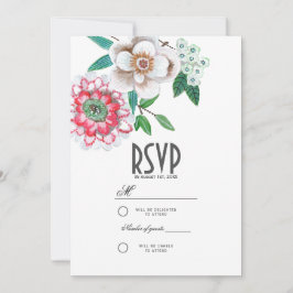 Convites Cor de rosa botânico e verde Mão pintada floral